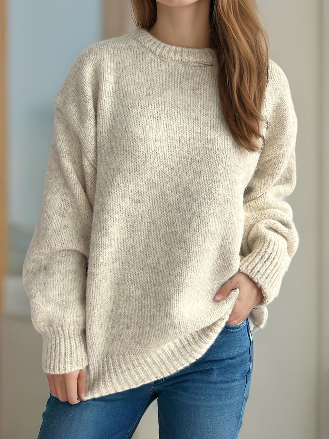 Round Neck Long Sleeve Sweater - The Daily Makeover