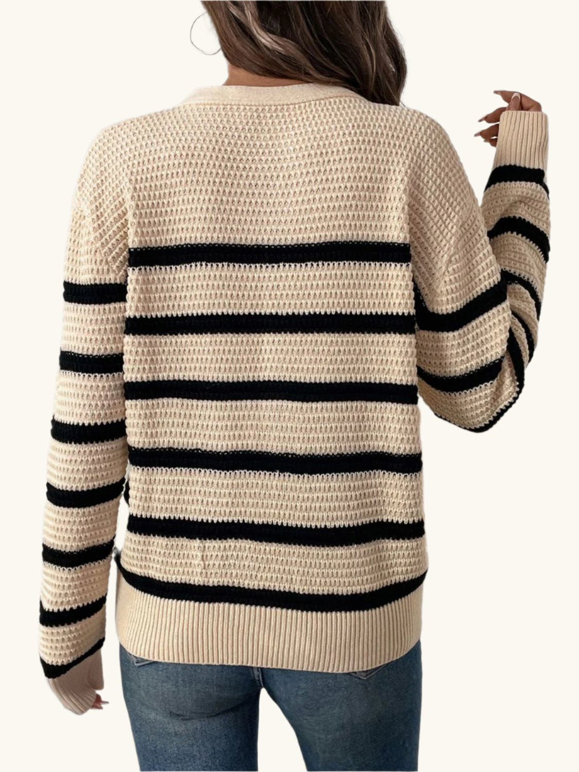 Perfee Striped Half Button Long Sleeve Sweater