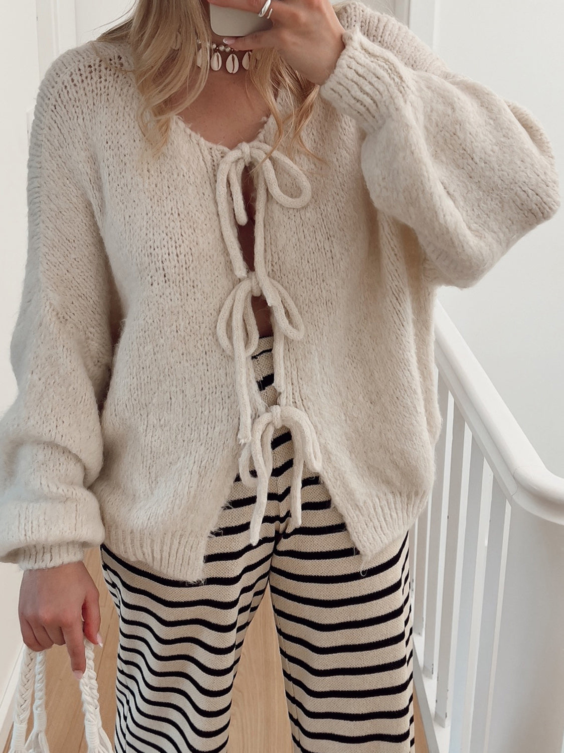 Tied Long Sleeve Dropped Shoulder Cardigan - The Daily Makeover