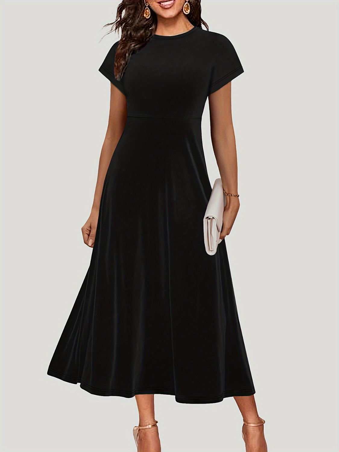 Round Neck Short Sleeve Midi Dress - The Daily Makeover