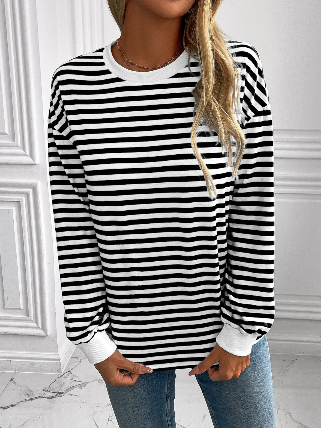 Ivy Lane Striped Round Neck Long Sleeve Sweatshirt - The Daily Makeover