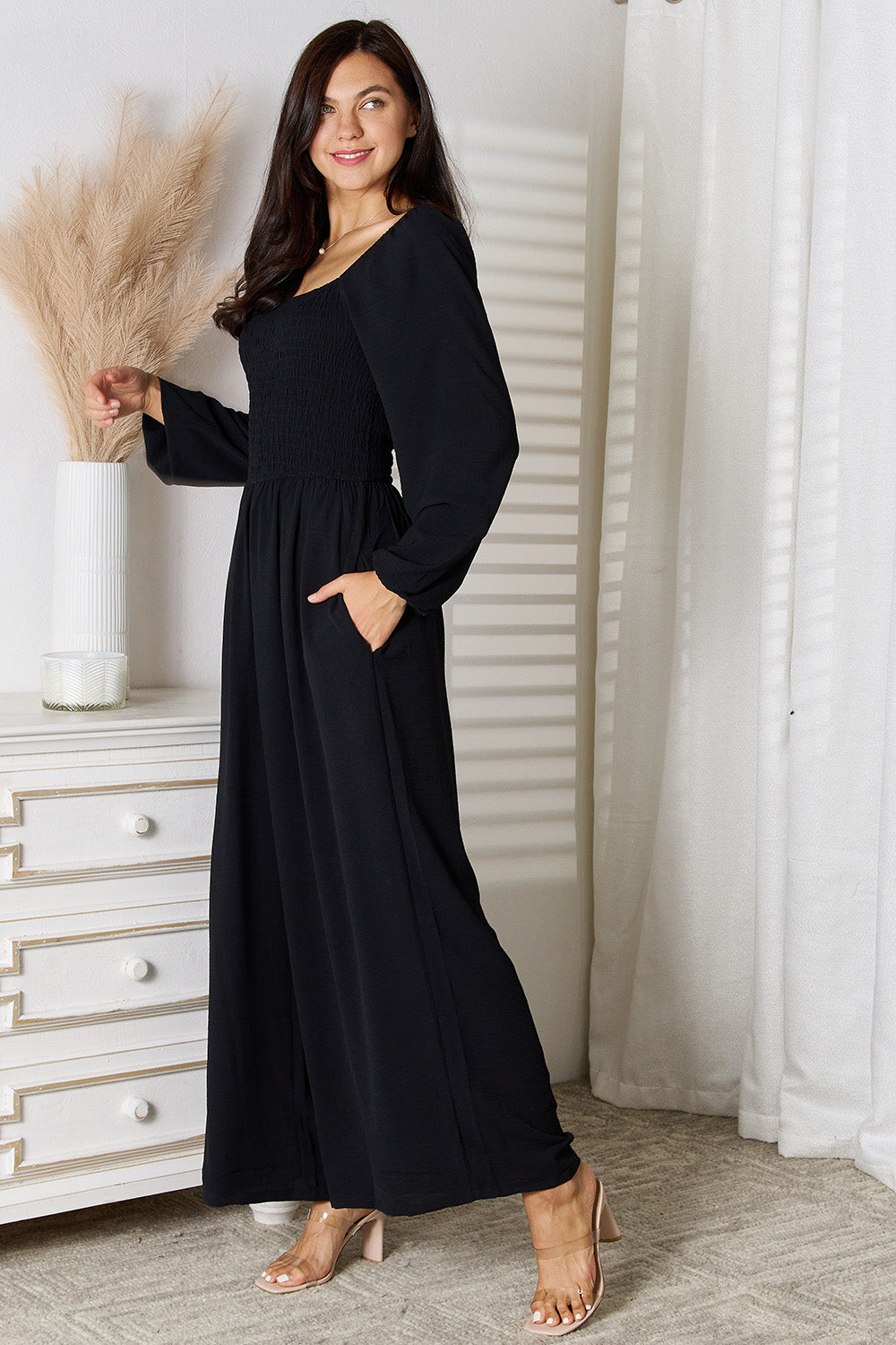 Double Take Square Neck Jumpsuit with Pockets - The Daily Makeover
