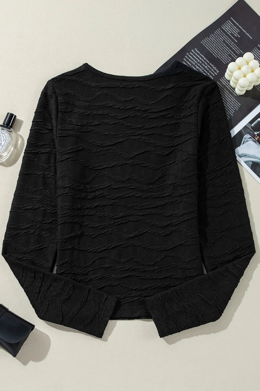 Textured Round Neck Long Sleeve Blouse - The Daily Makeover