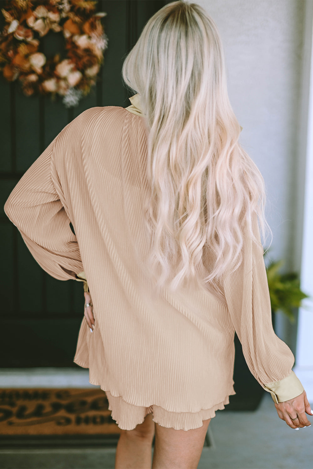 Button Up Long Sleeve Top and Shorts Set - The Daily Makeover
