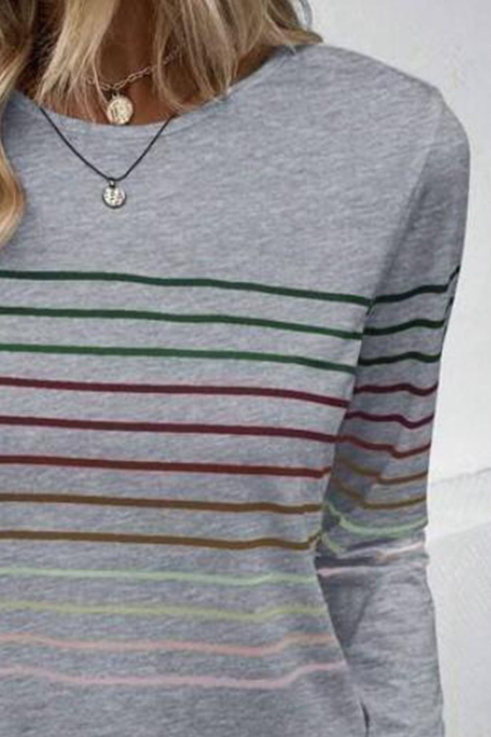 Striped Round Neck Long Sleeve T-Shirt - The Daily Makeover