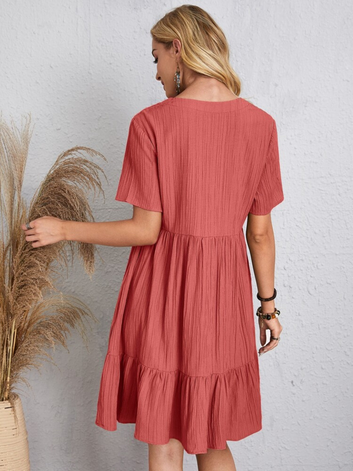 Full Size V-Neck Short Sleeve Dress - The Daily Makeover