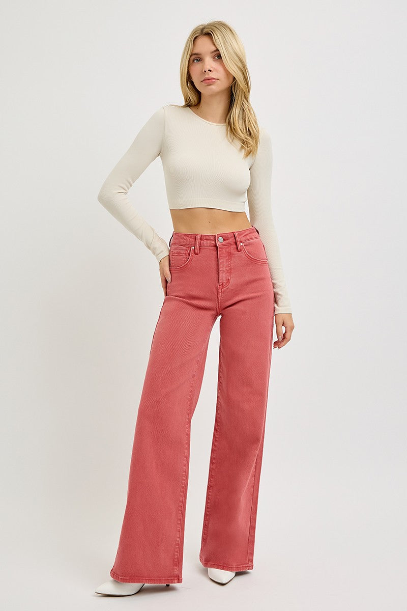 RISEN Full Size High Rise Tummy Control Wide Leg Jeans - The Daily Makeover