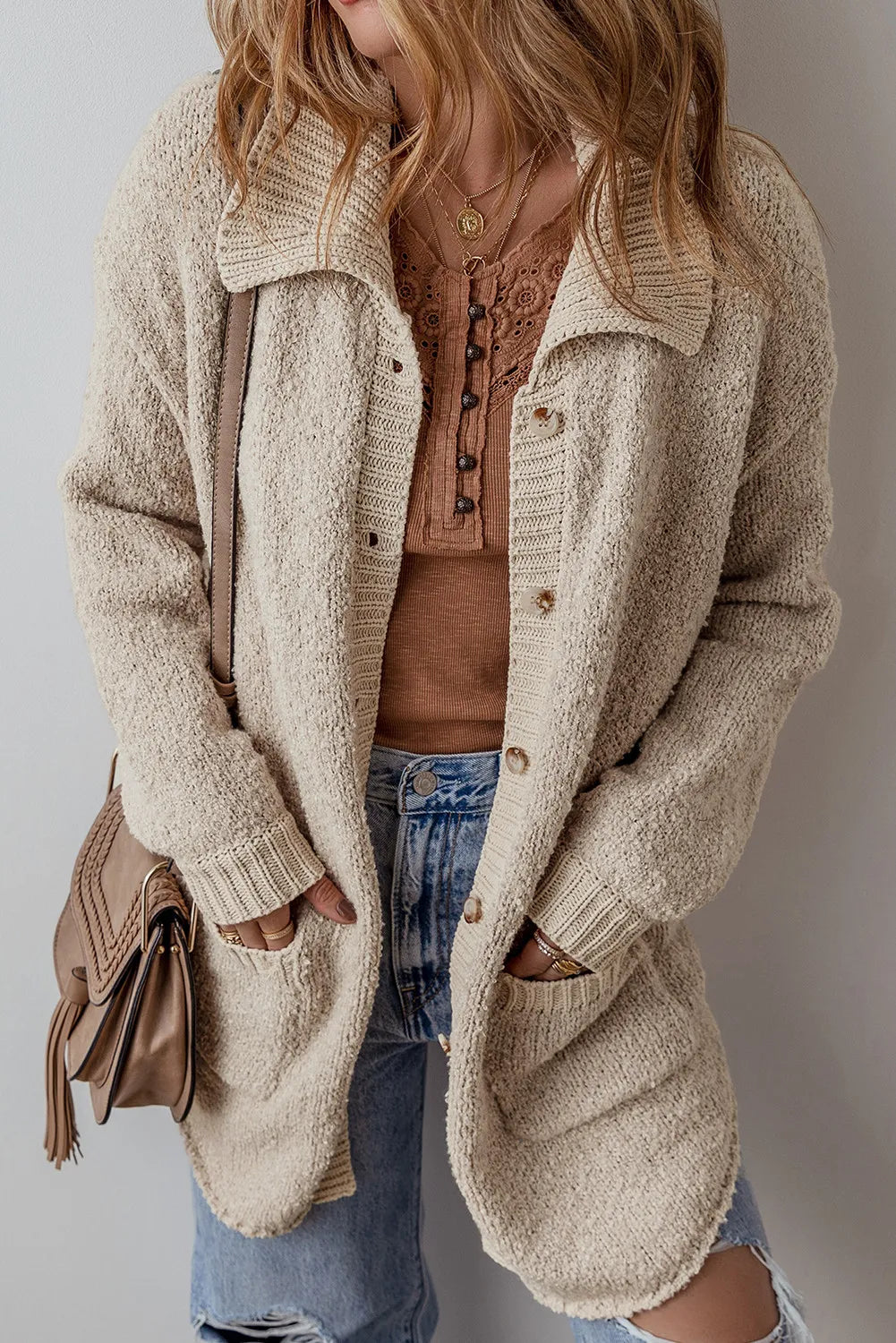 Pocketed Button Up Long Sleeve Cardigan - The Daily Makeover