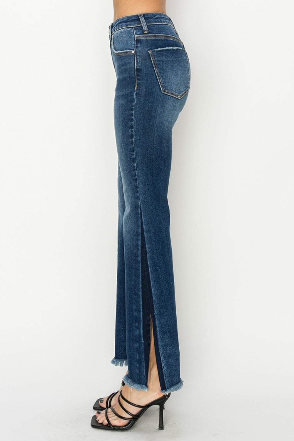 Full Size High Rise Side Shadow Seam Detail Slit Flare Jeans - The Daily Makeover