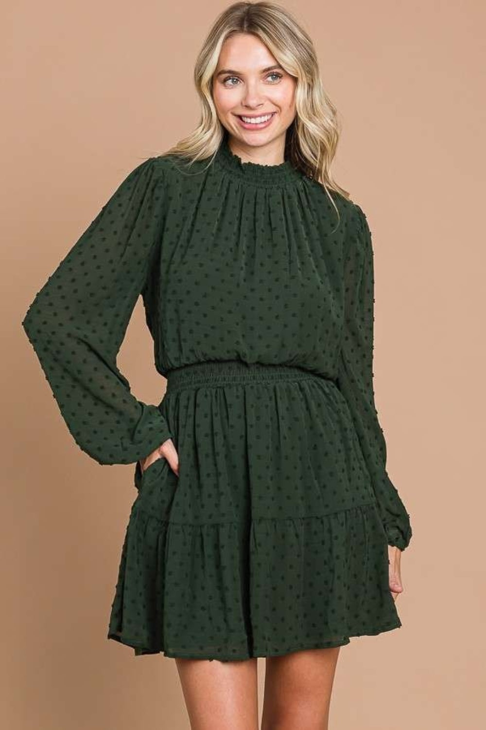 Culture Code Swiss Dot Smock Neck Mini Dress with Pockets - The Daily Makeover