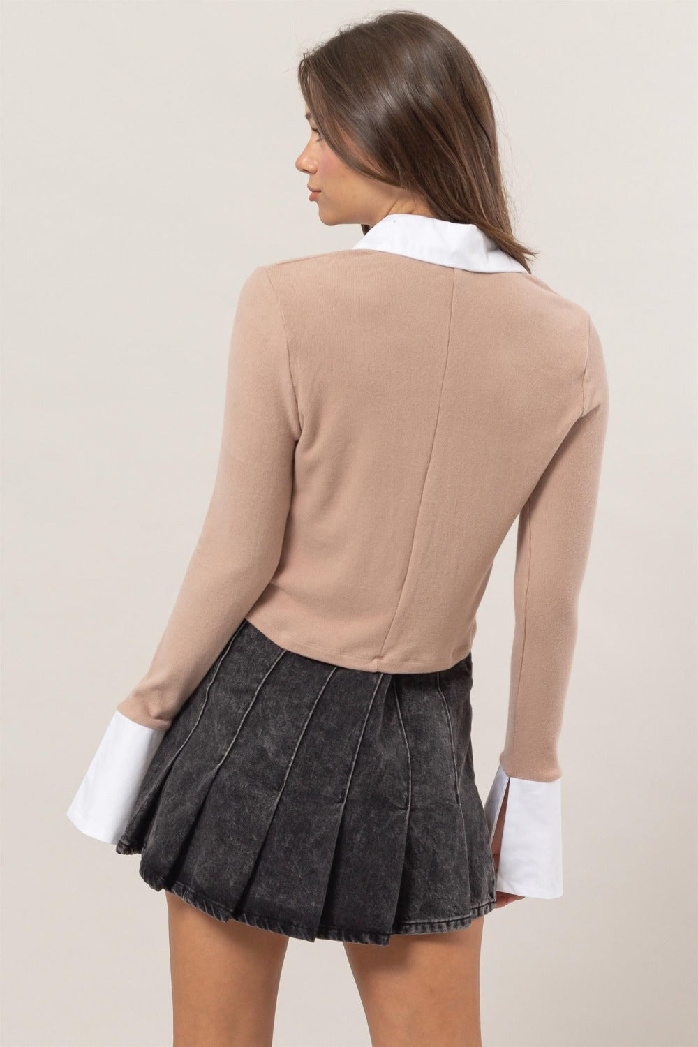HYFVE Collared Contrast Button Down Crop Knit Cardigan - The Daily Makeover