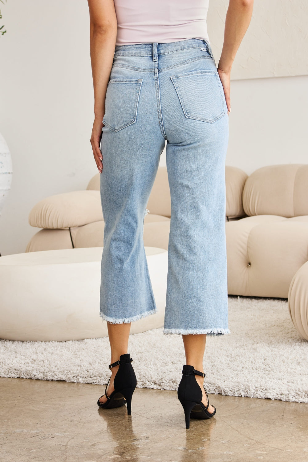 RFM Full Size Tummy Control High Waist Raw Hem Distressed Jeans - The Daily Makeover