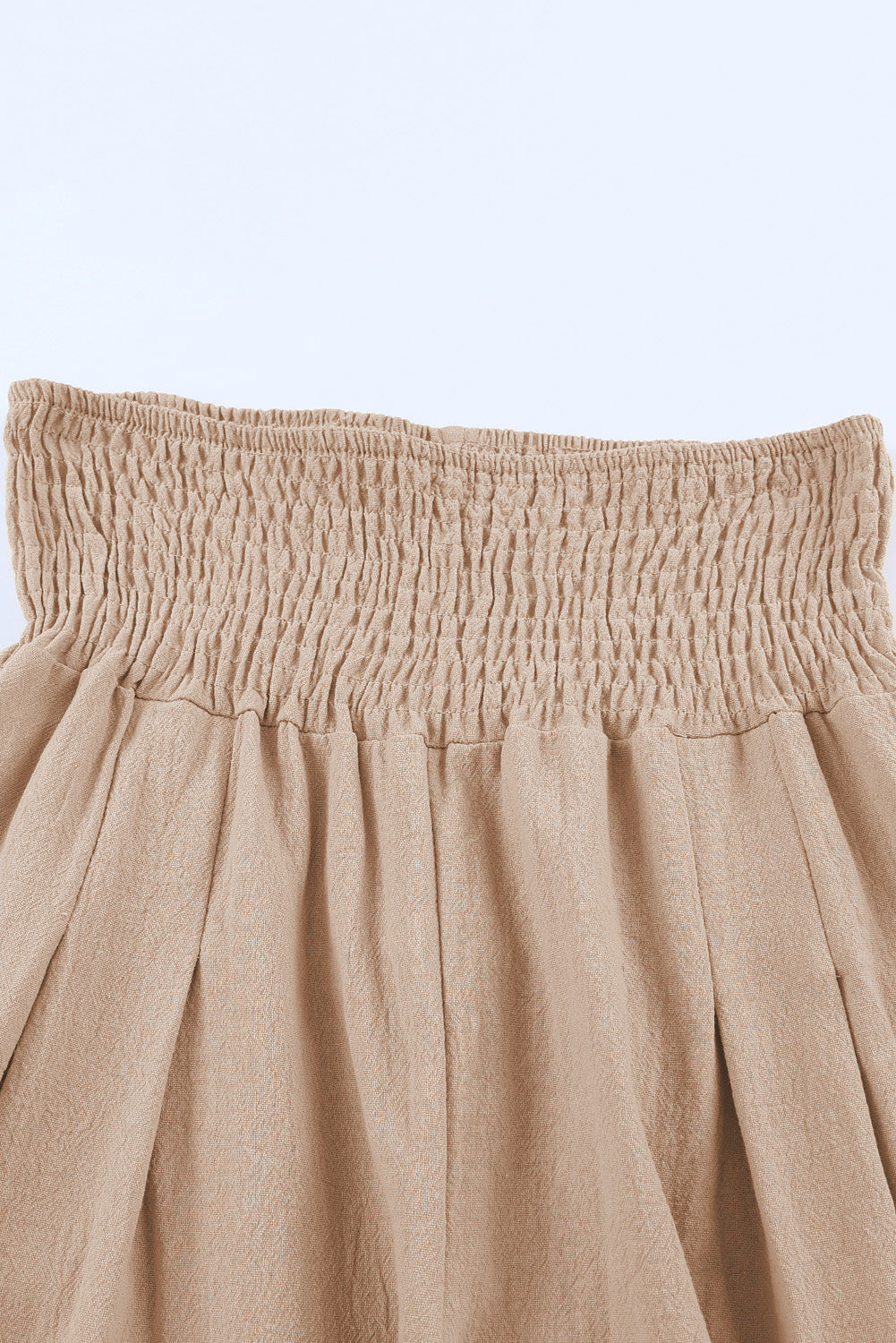 Khaki Smocked Wide Waistband High Waist Wide Leg Pants - The Daily Makeover