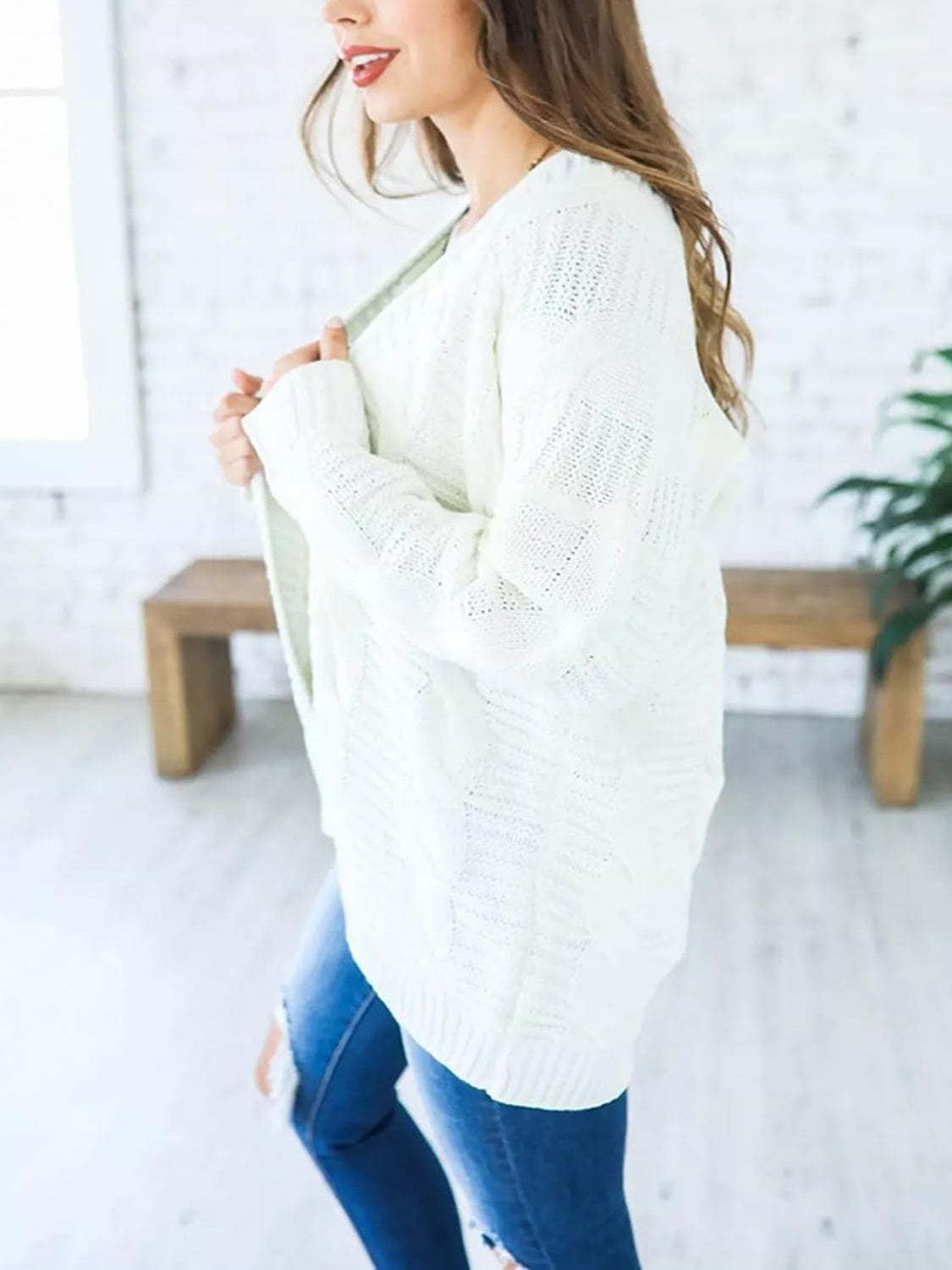 Cable-Knit Open Front Long Sleeve Cardigan - The Daily Makeover