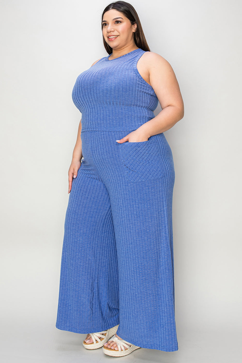 Full Size Ribbed Tank and Wide Leg Pants Set - The Daily Makeover
