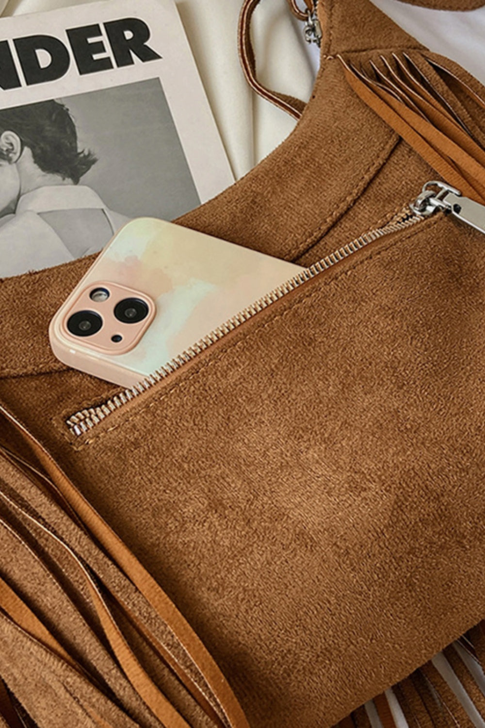 Suede Fringe Adjustable Strap Shoulder Bag - The Daily Makeover