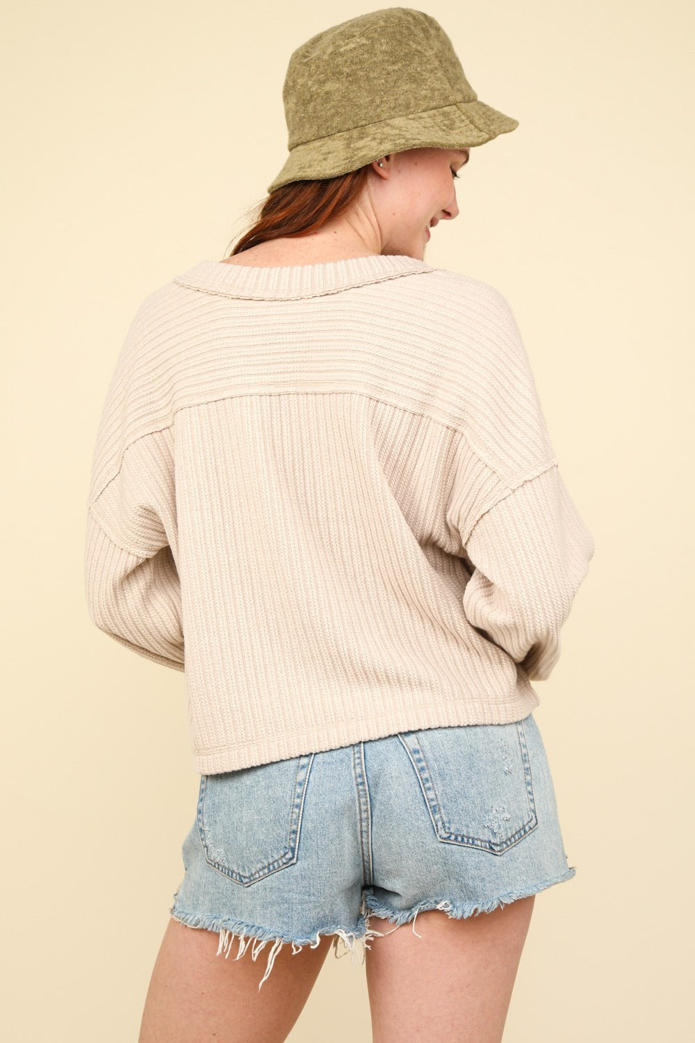 VERY J Exposed Seam V-Neck Ribbed Knit Top - The Daily Makeover