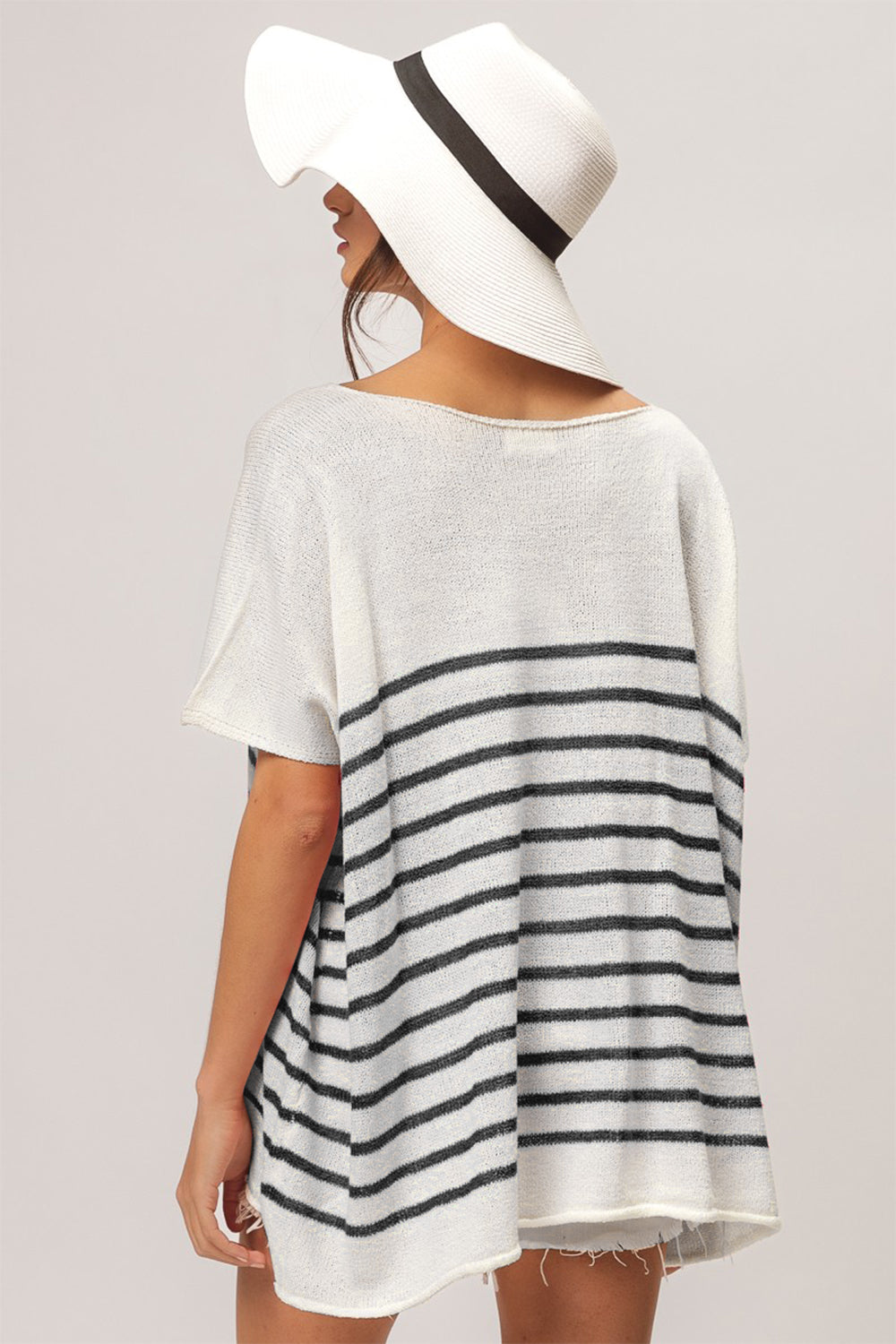 BiBi V Neck Striped Short Sleeve Top - The Daily Makeover