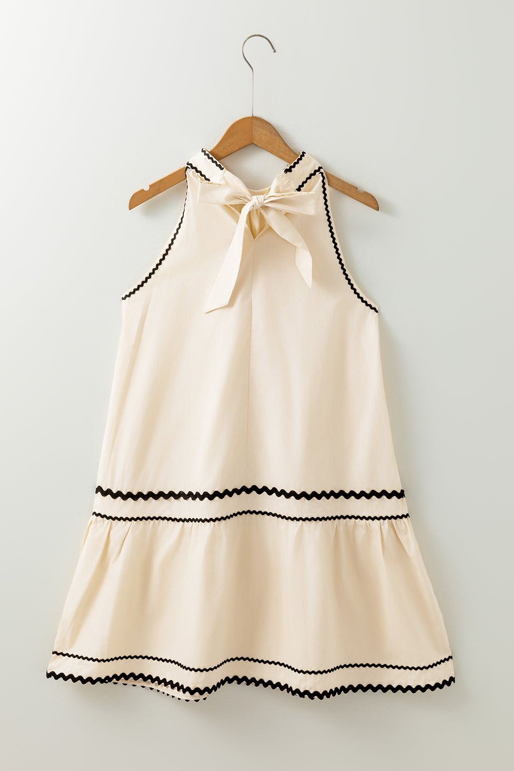 Khaki Striped Ricrac Sleeveless Mini Dress - The Daily Makeover