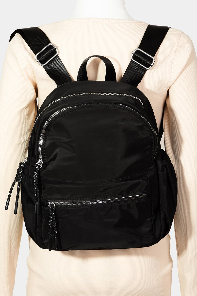 Fame Adjustable Strap Nylon Backpack Bag with Side Pockets - The Daily Makeover