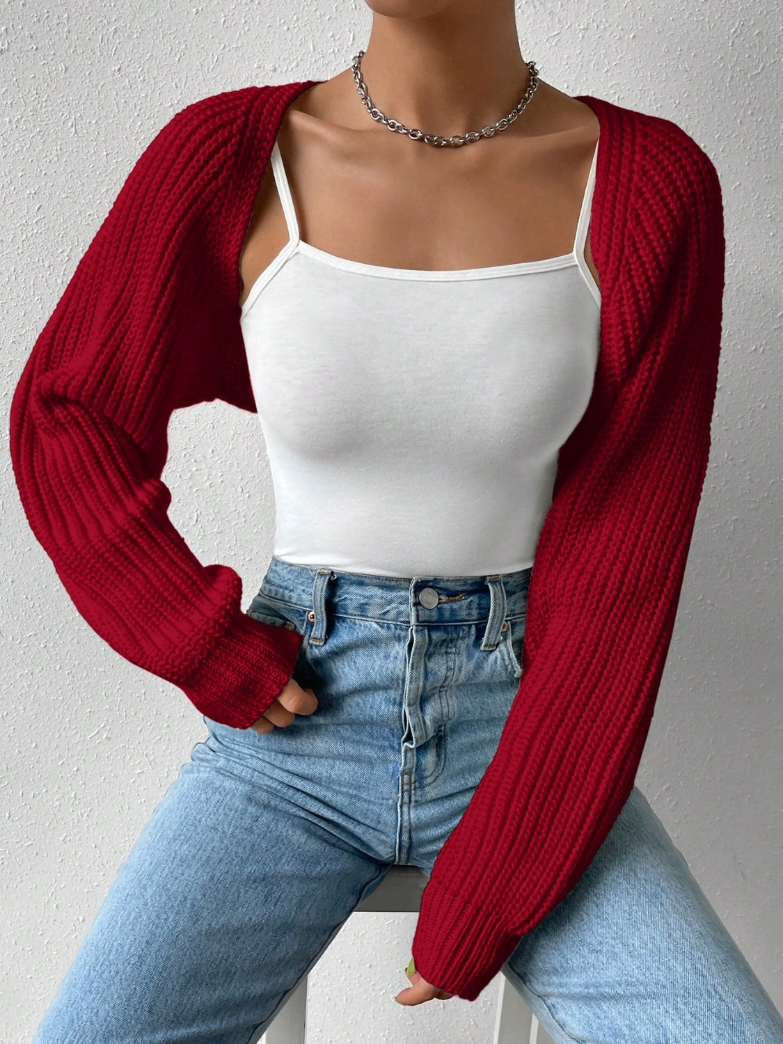 Honey Open Front Long Sleeve Cropped Cardigan - The Daily Makeover