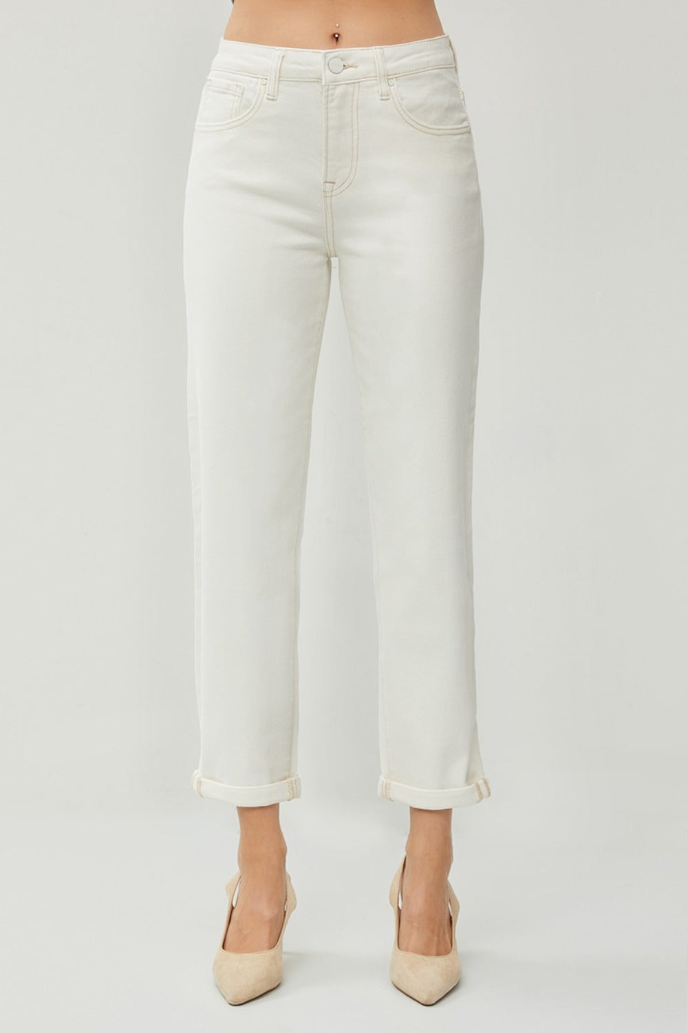Full Size High Waist Rolled Hem Straight Jeans