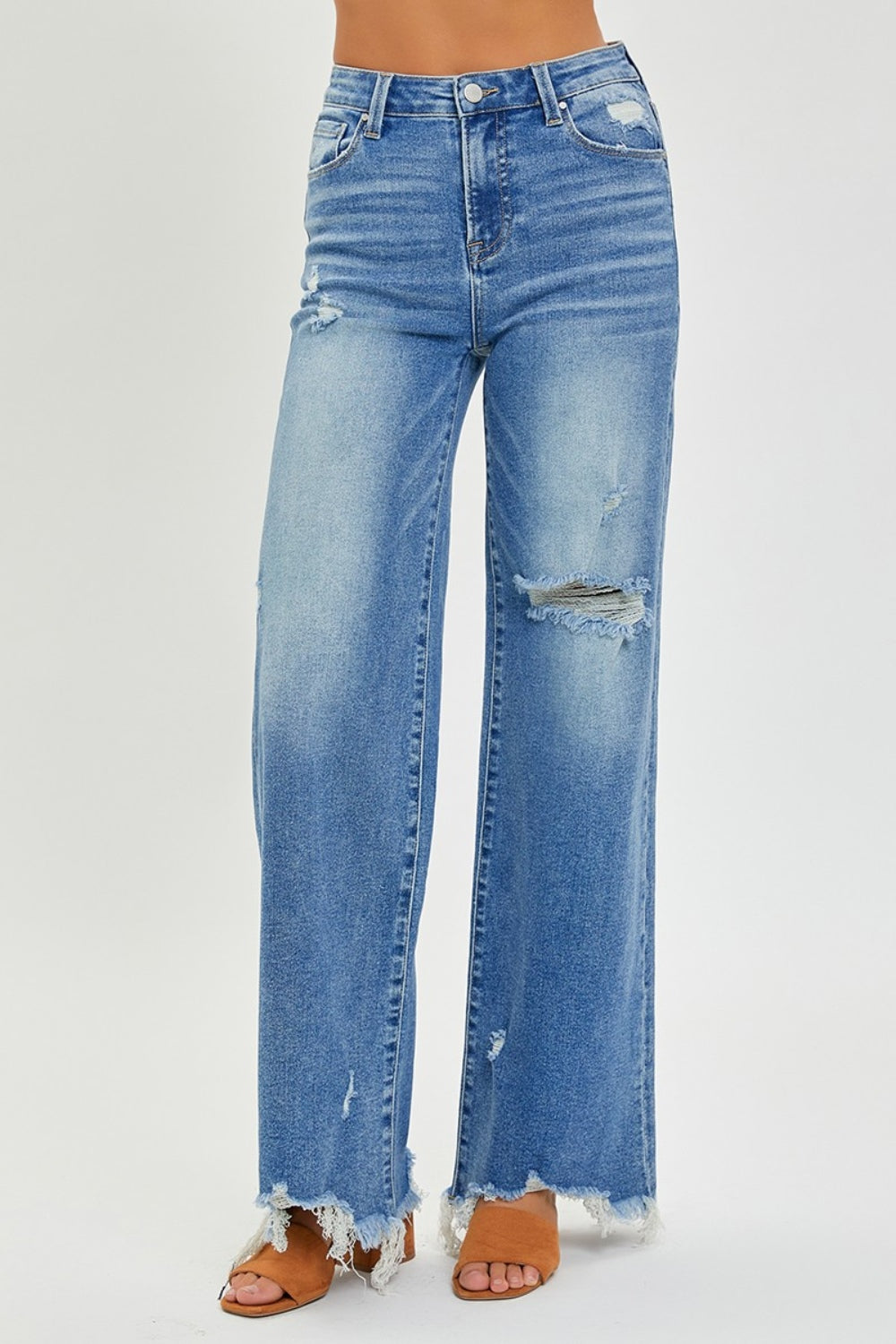 Full Size High Rise Frayed Hem Wide Leg Jeans - The Daily Makeover