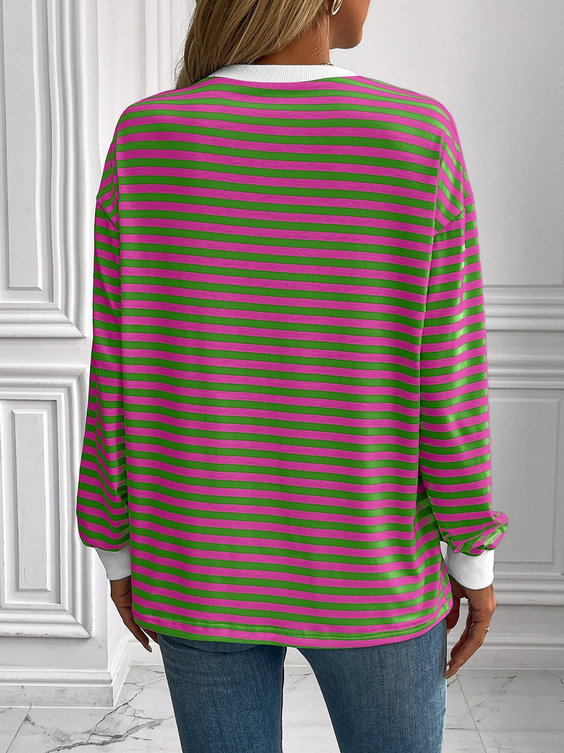 Ivy Lane Striped Round Neck Long Sleeve Sweatshirt - The Daily Makeover