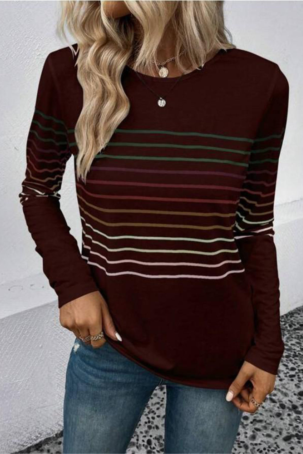 Striped Round Neck Long Sleeve T-Shirt - The Daily Makeover