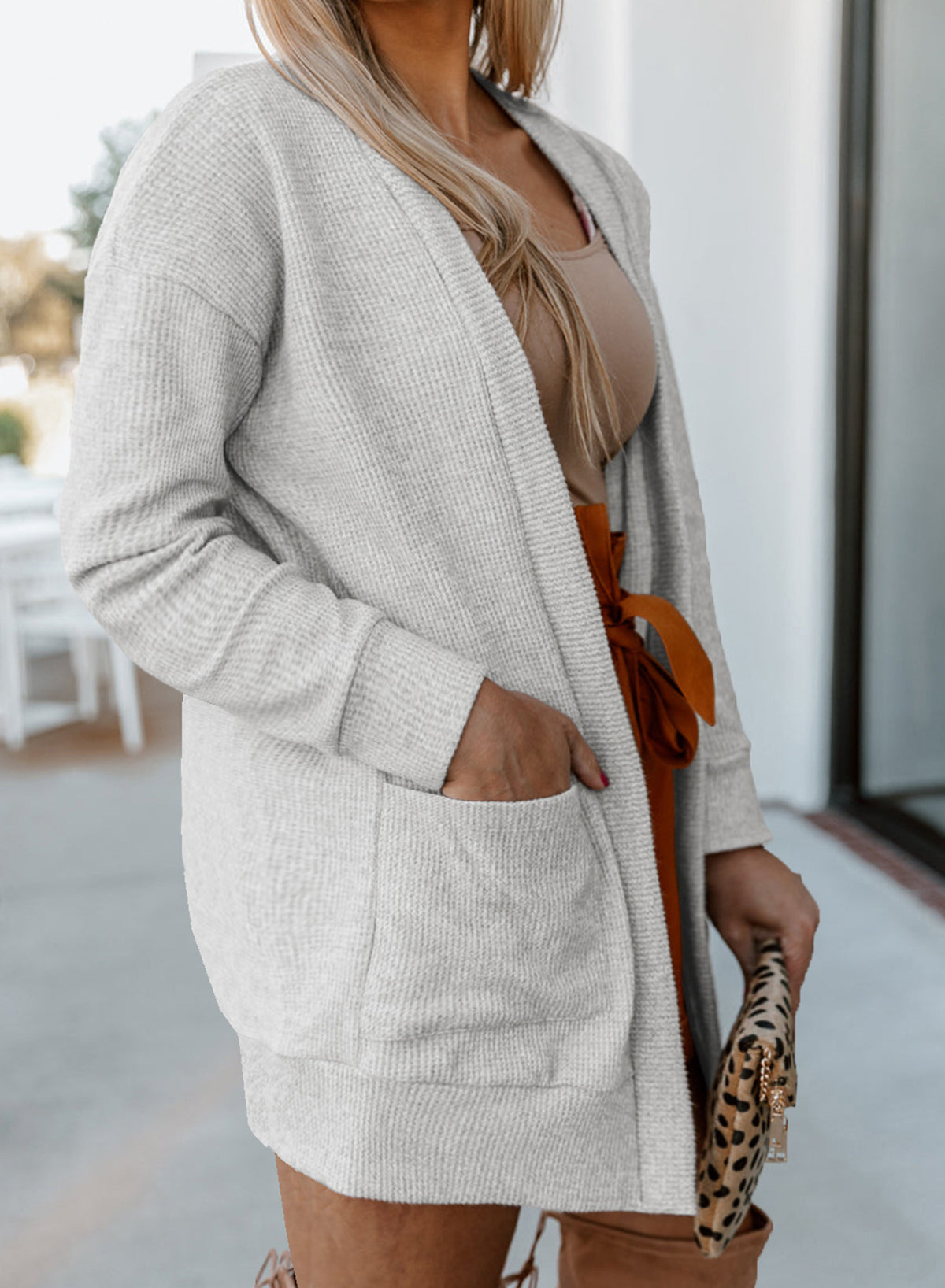 Plus Size Ribbed Open Front Long Sleeve Cardigan with Pockets - The Daily Makeover