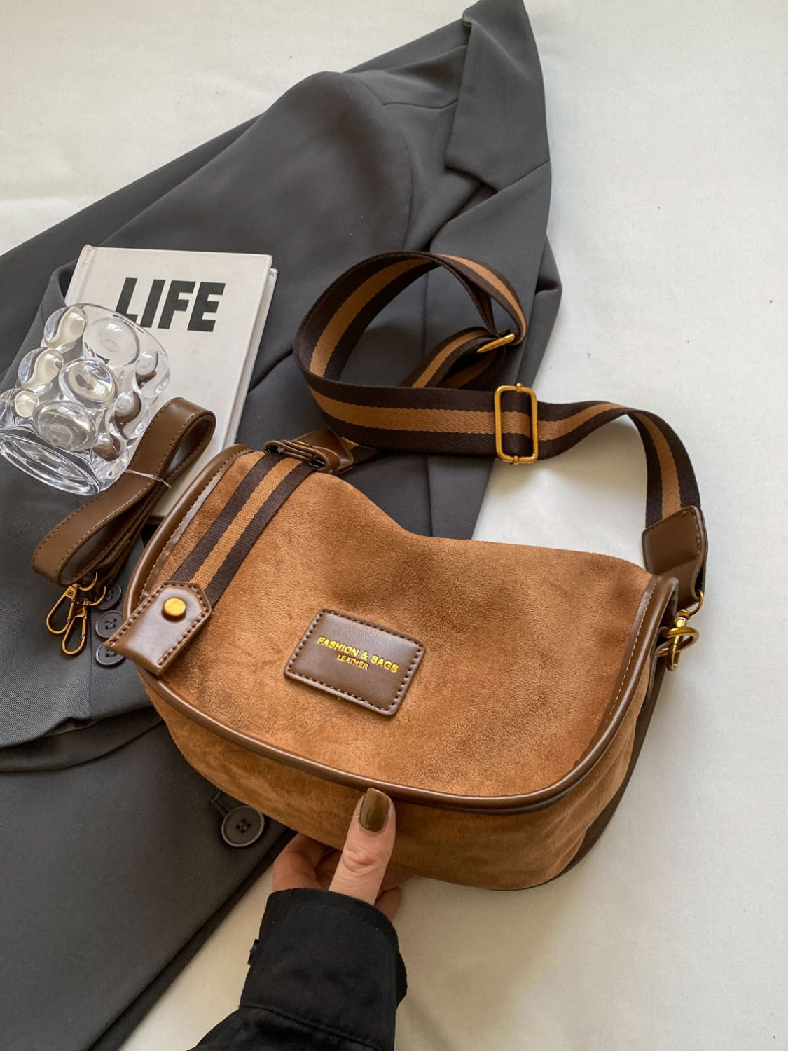 Suede Adjustable Strap Shoulder Bag - The Daily Makeover