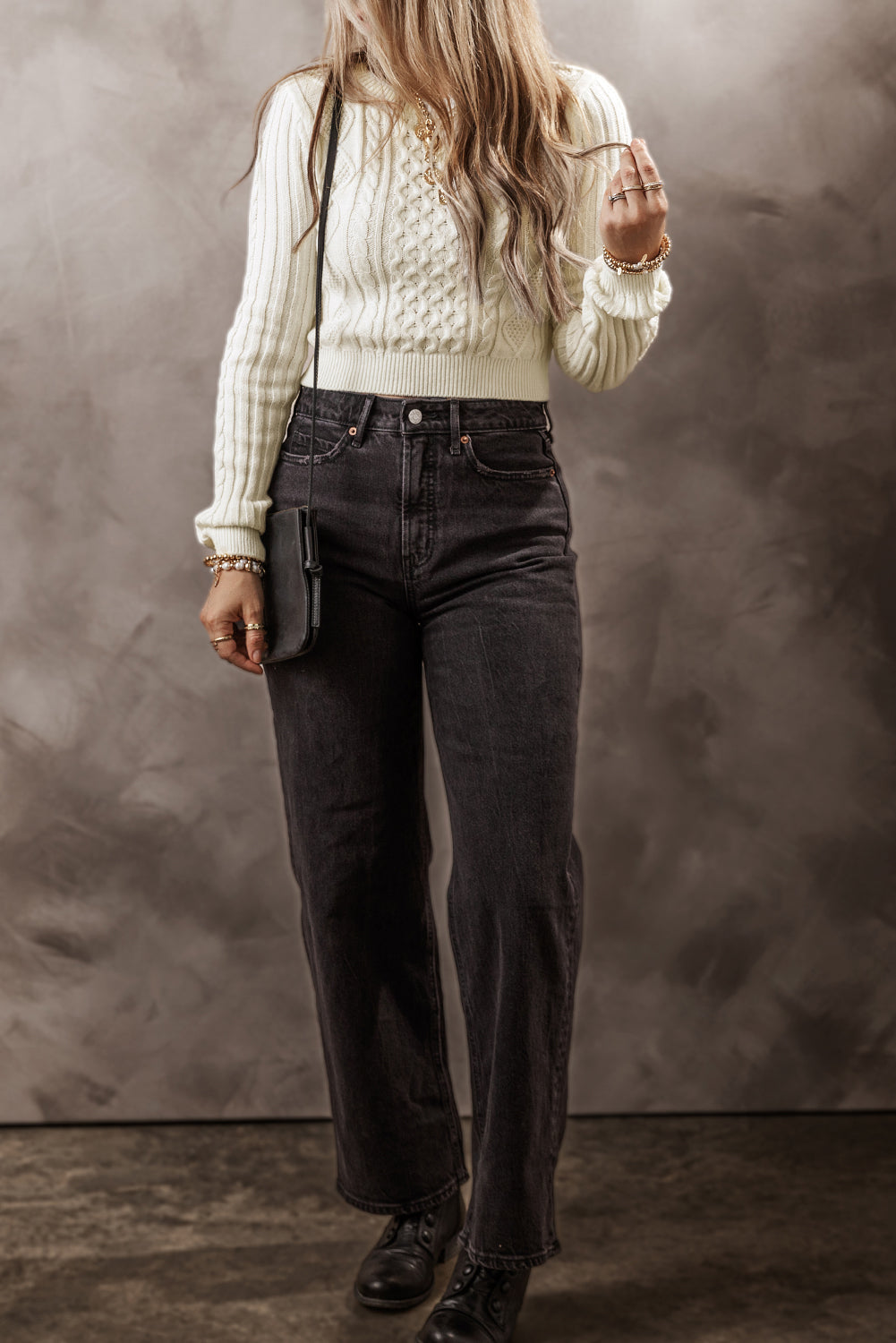 Cable-Knit Round Neck Long Sleeve Sweater - The Daily Makeover