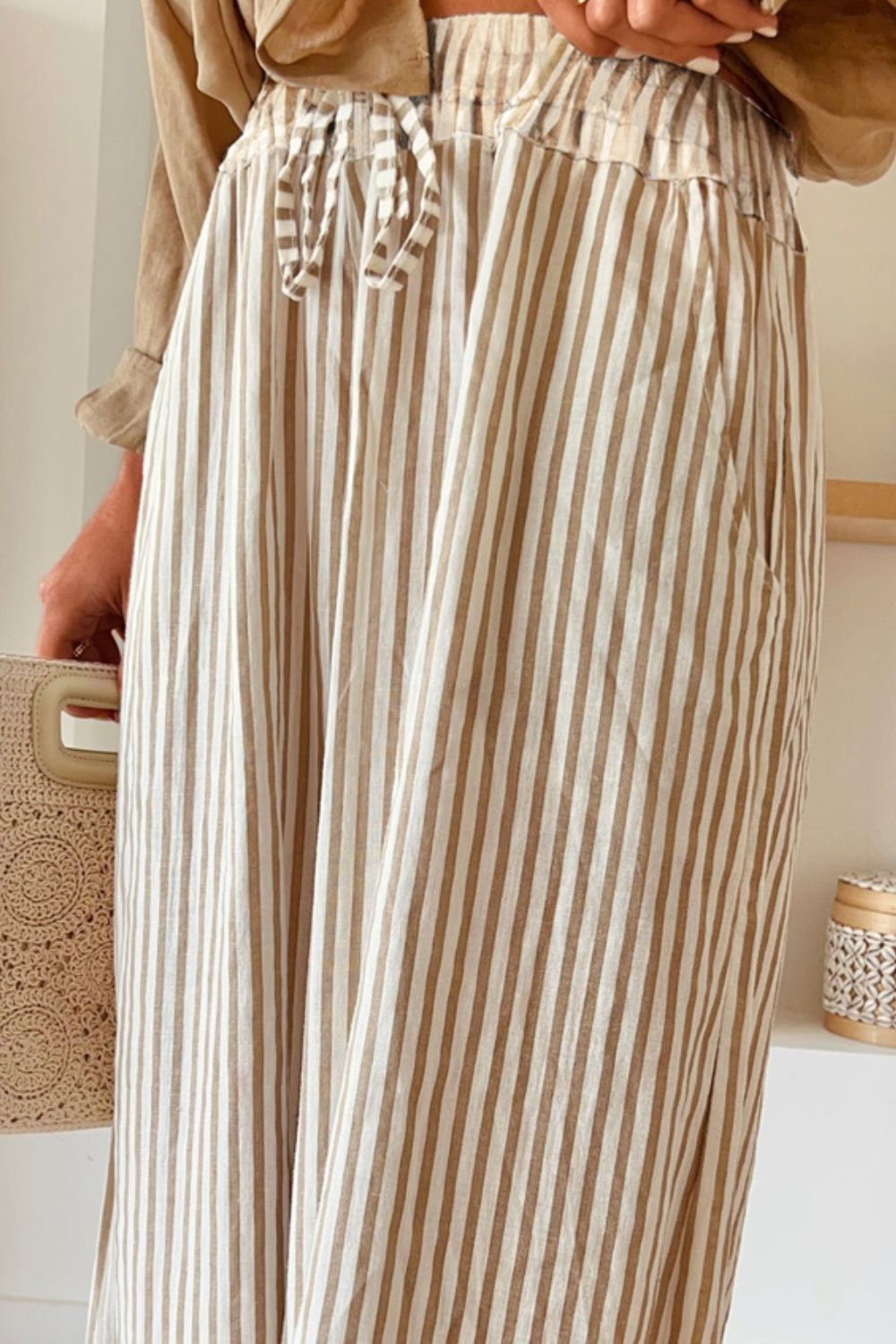 Pocketed Striped Wide Leg Pants - The Daily Makeover