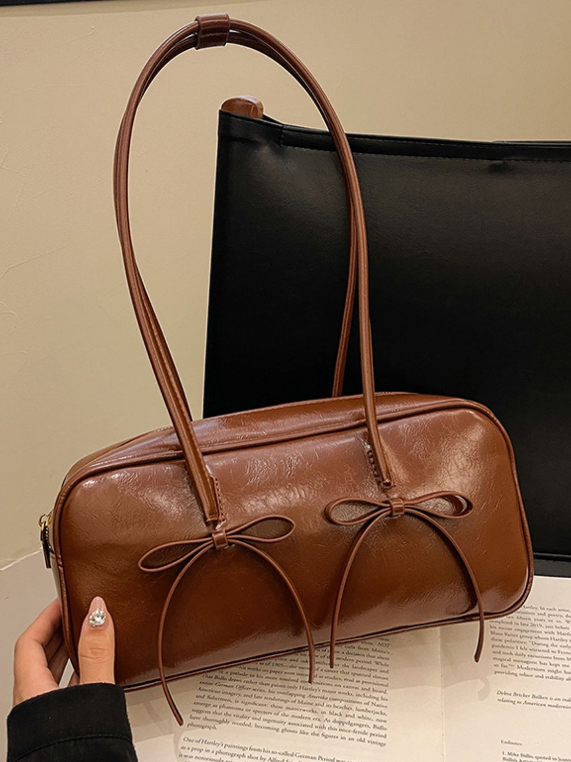 PU Leather Bow Trim Shoulder Bag - The Daily Makeover