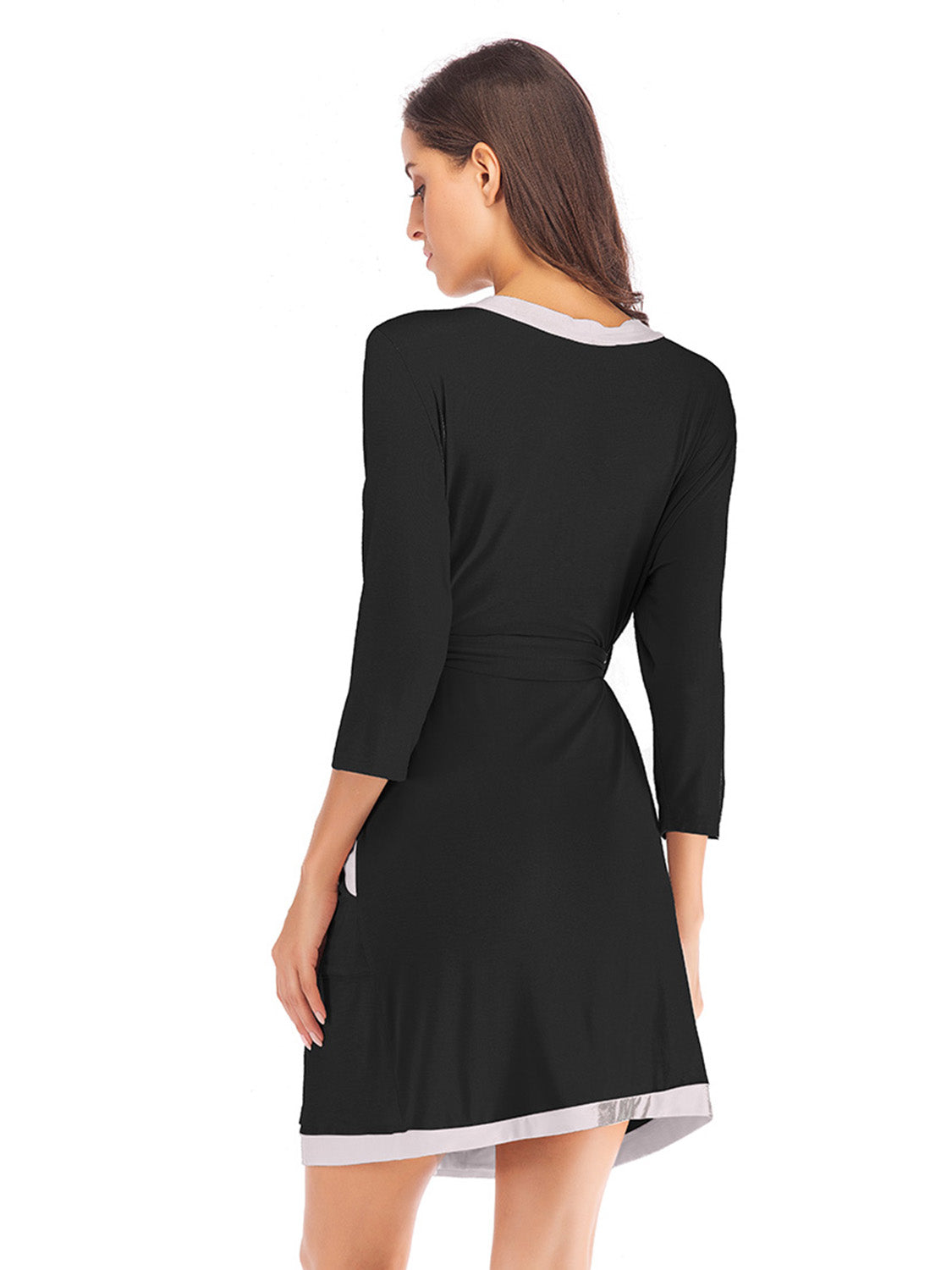 Tie Waist Surplice Neck Robe with Pockets - The Daily Makeover