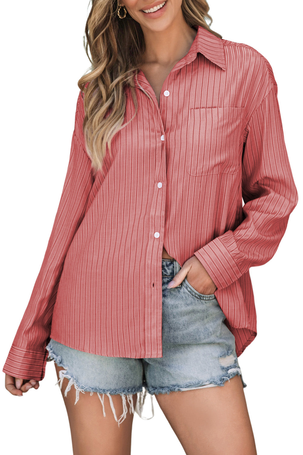 Striped Button Up Long Sleeve Shirt - The Daily Makeover