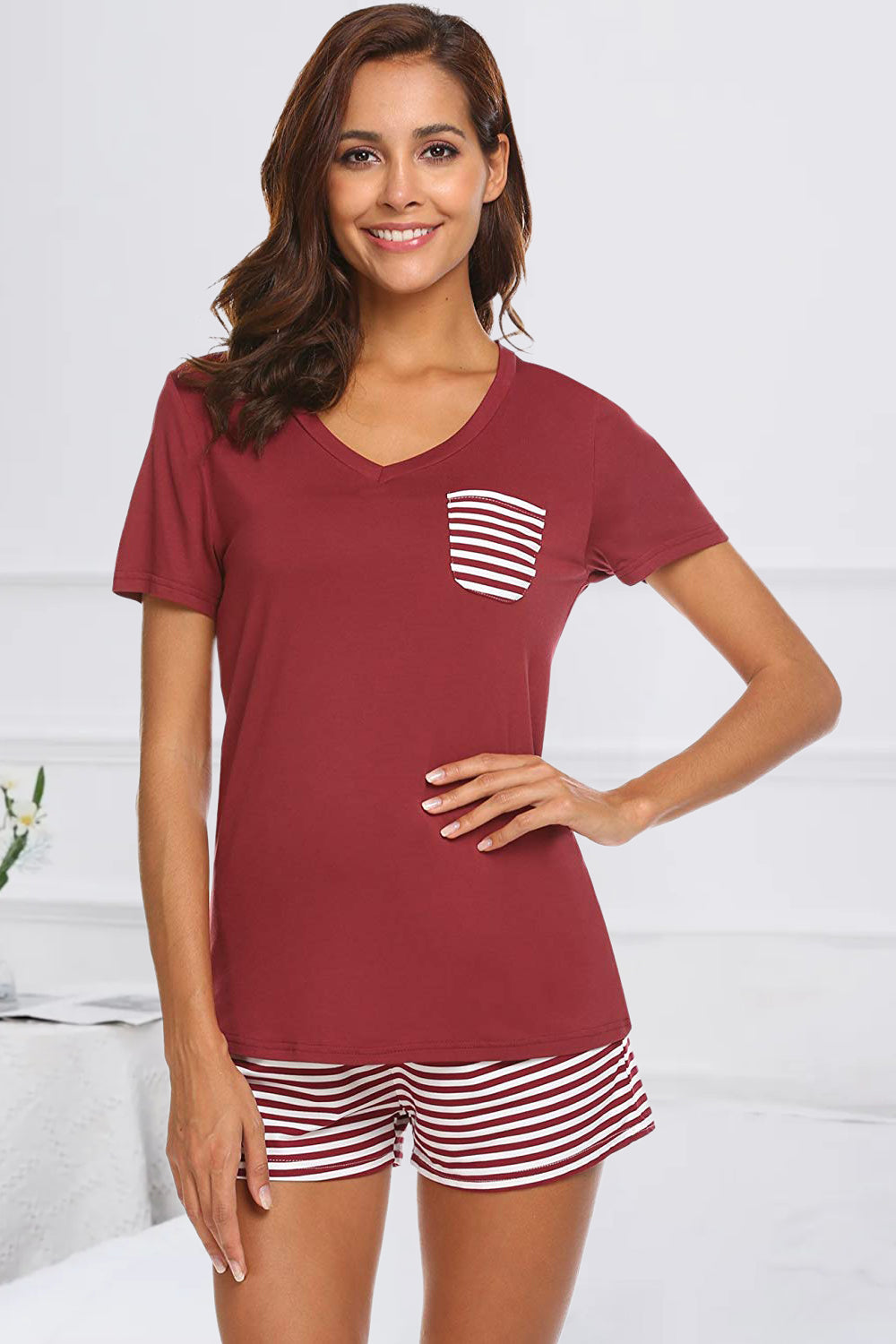 Striped Short Sleeve Top and Shorts Lounge Set - The Daily Makeover