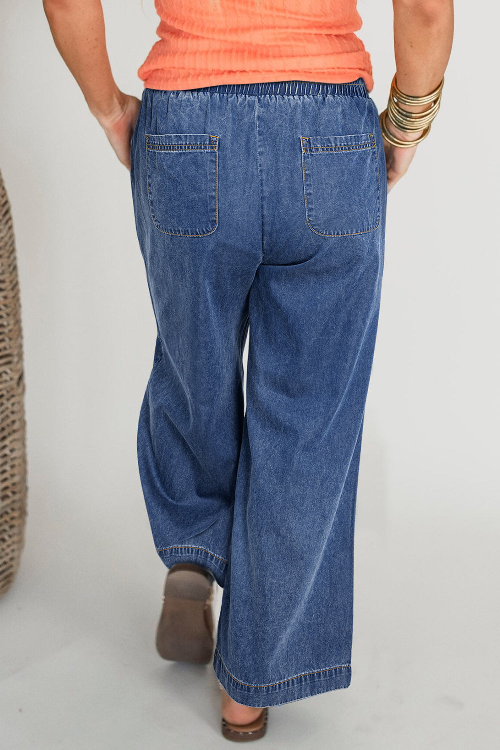 Dusk Blue Drawstring High Waist Plus Size Jeans - The Daily Makeover