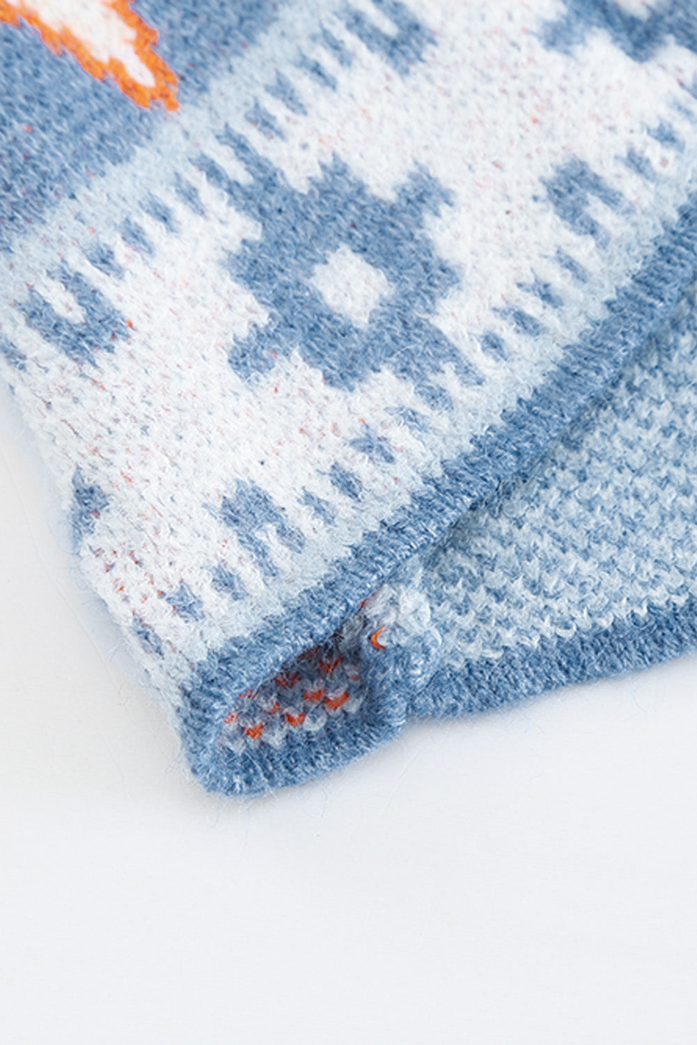 Blue Geometric Print Open Front Knit Cardigan - The Daily Makeover