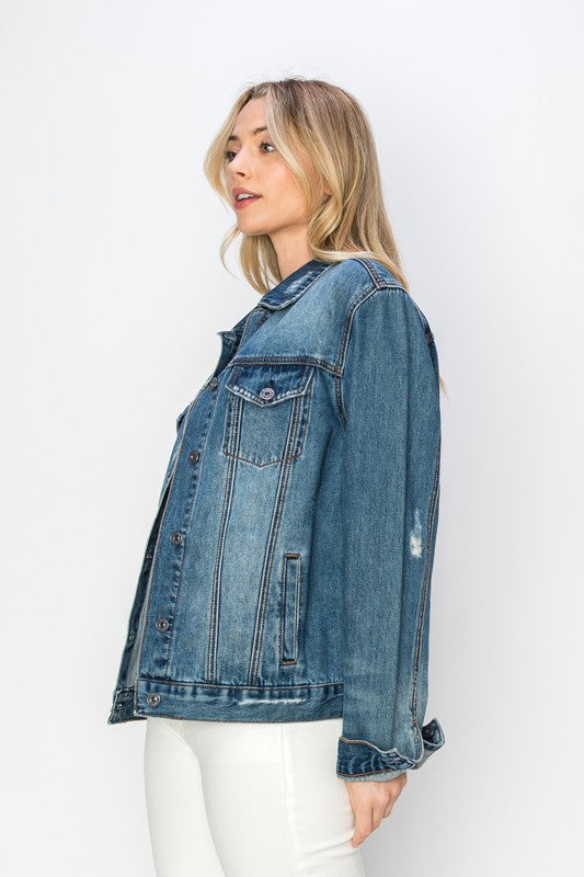 RISEN Full Size Distressed Button Up Jacket - The Daily Makeover