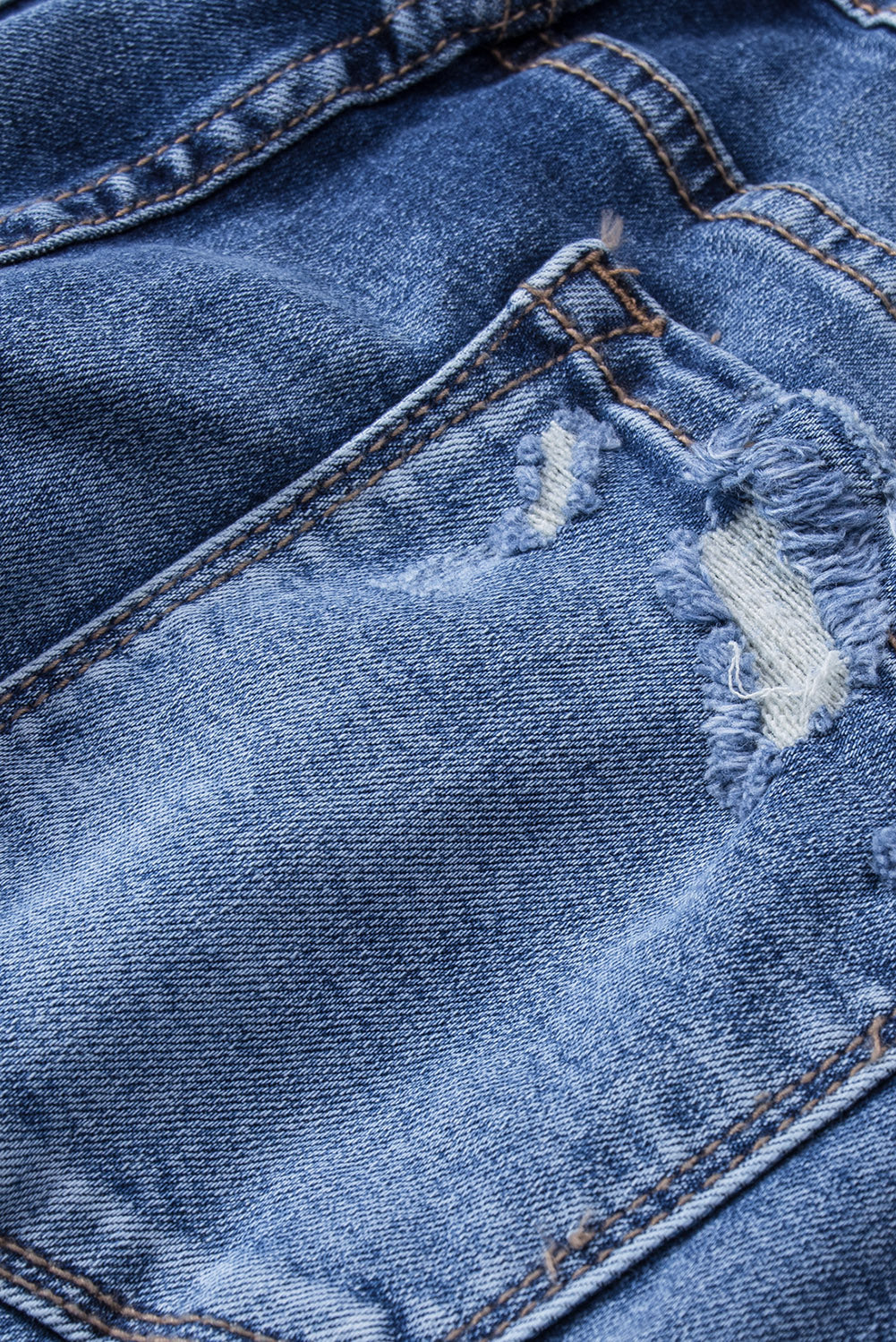 Dark Blue Ripped Raw Hem High Waist Flare Jeans - The Daily Makeover