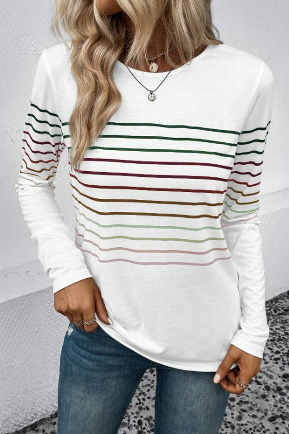 Striped Round Neck Long Sleeve T-Shirt - The Daily Makeover