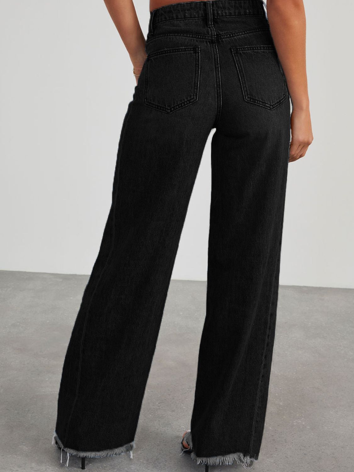 Raw Hem Wide Leg Jeans with Pockets - The Daily Makeover