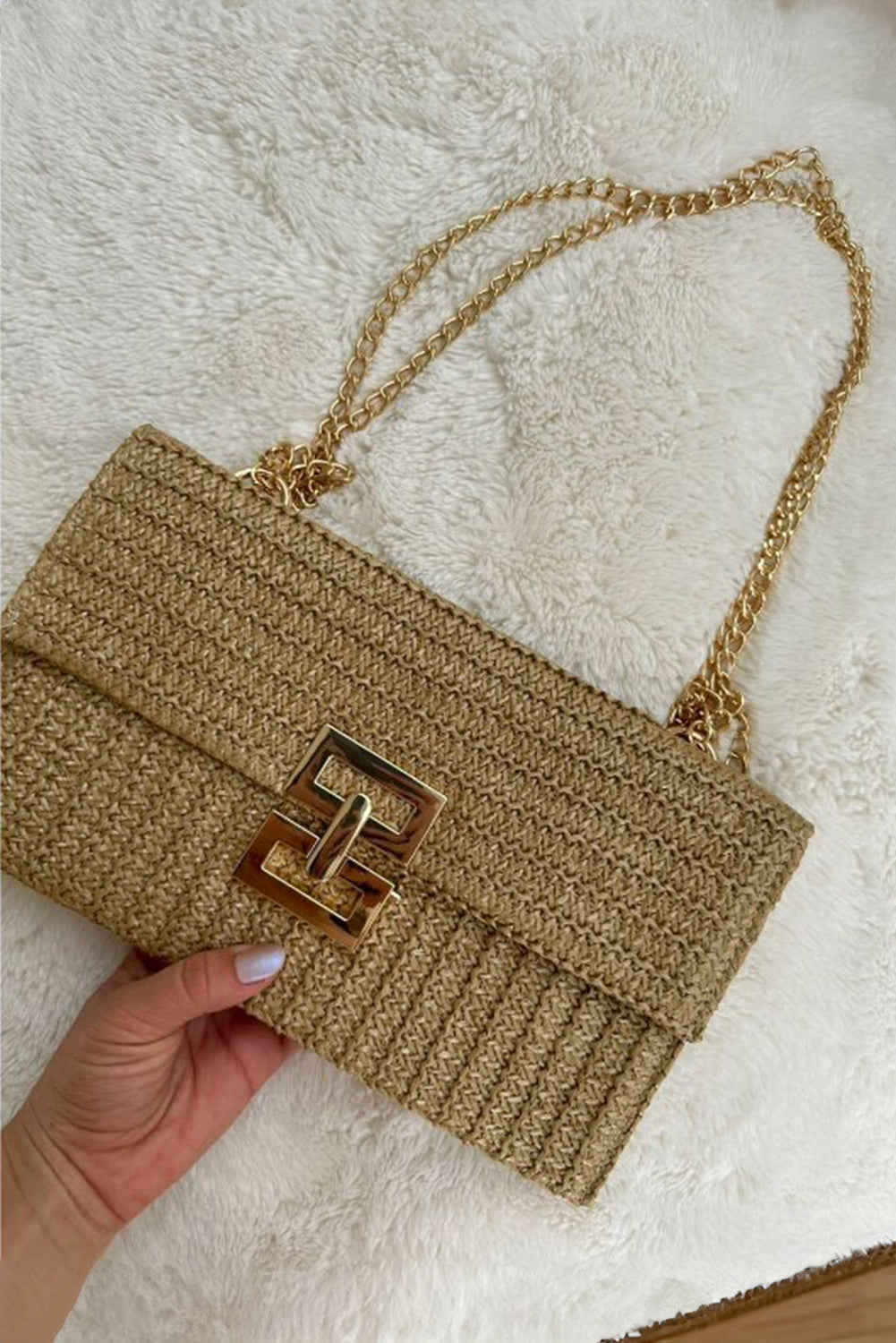 Beige Minimalist Braided Flap Chain Strap Shoulder Bag - The Daily Makeover