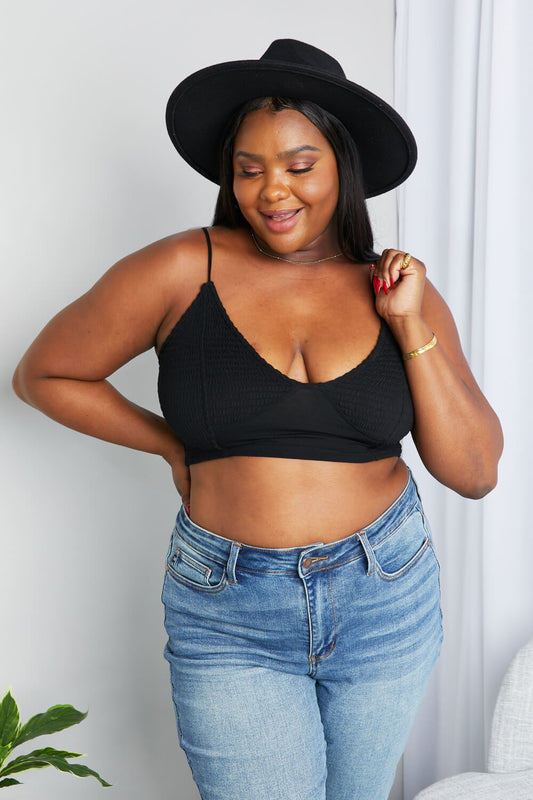 Zenana Full Size Textured Spaghetti Strap Bralette in Black - The Daily Makeover