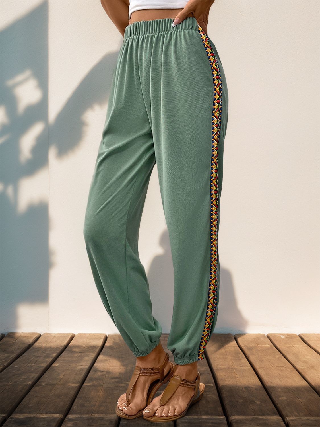Perfee Weave Band Patchwork Elastic Waist Joggers - The Daily Makeover