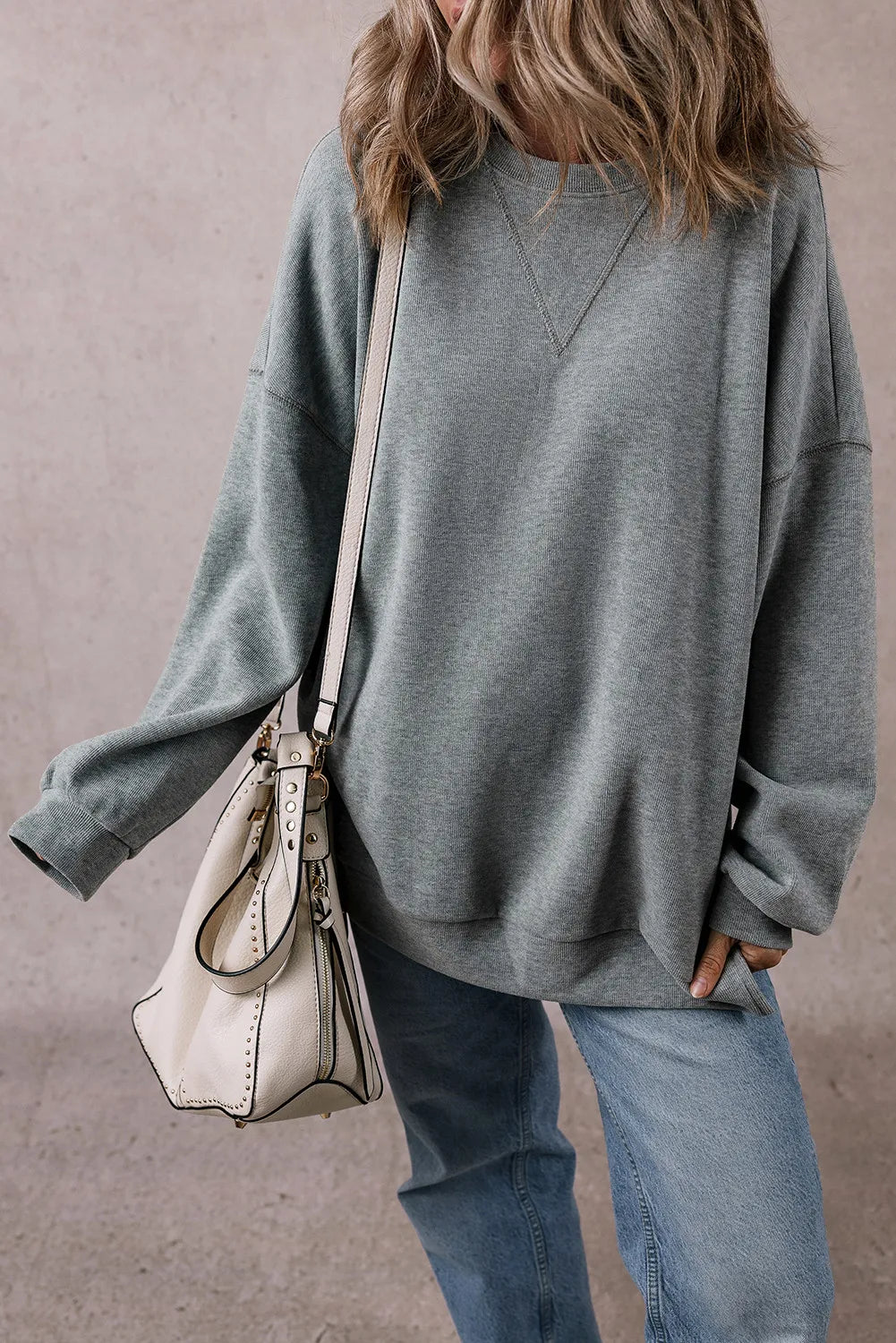 Slit Round Neck Long Sleeve Sweatshirt - The Daily Makeover