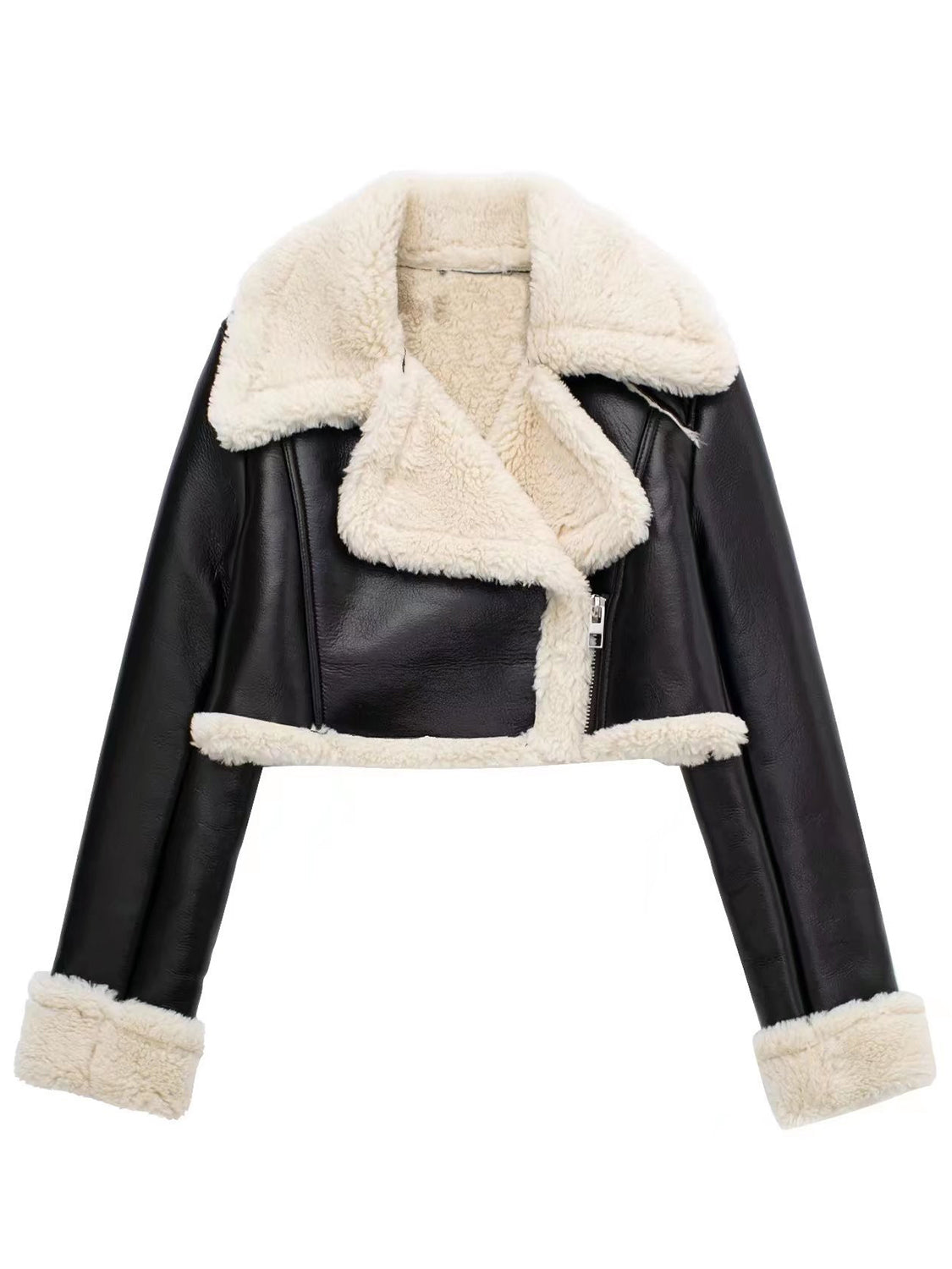 Collared Neck Long Sleeve Plush Cropped Jacket - The Daily Makeover