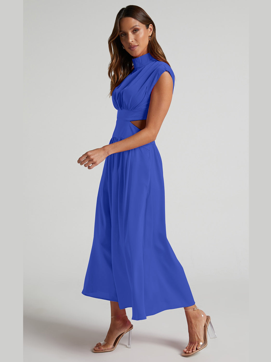 Cutout Mock Neck Sleeveless Ruched Dress - The Daily Makeover