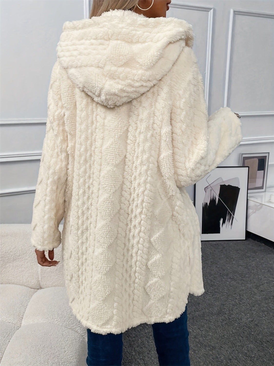 Fuzzy Button Down Hooded Coat - The Daily Makeover
